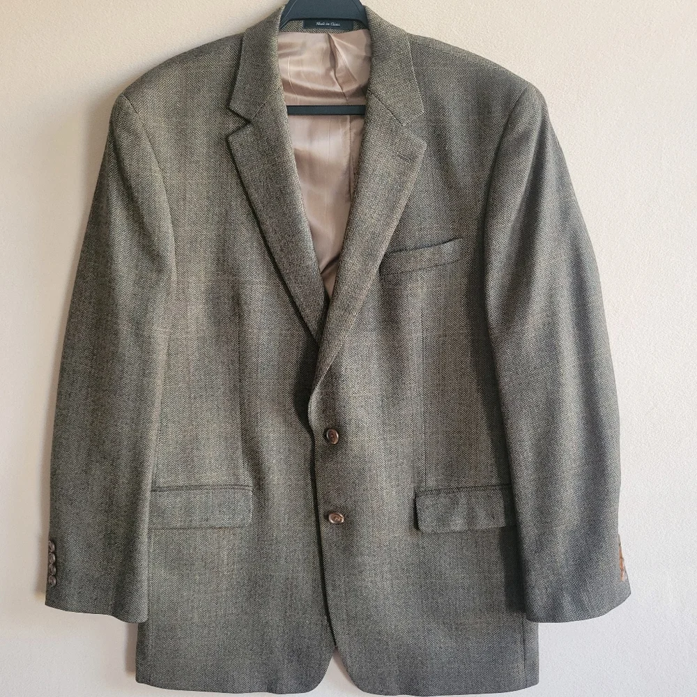 Lauren‎ Ralph Lauren Tweed Herringbone 100% Lambswool Brown Blazer Size 43L